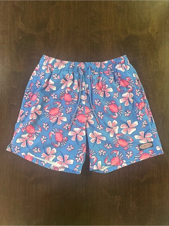 Vineyard Vines Men’s Blue & Pink Floral & Crab Print Swim Shorts S