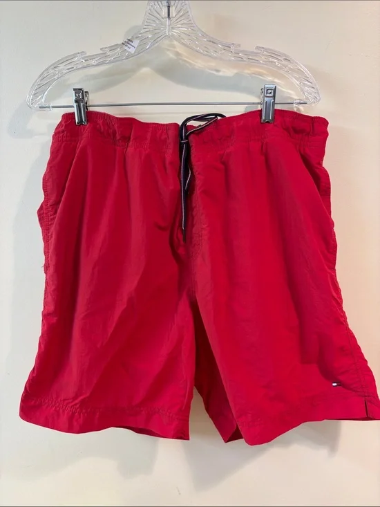 Tommy Hilfiger Red Swim Trunks with Contrast Drawstring