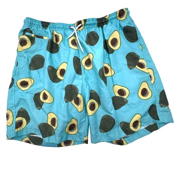 TRUNKS SURF & SWIM Men's XL Blue Green Avocado Print Swim Board‎ Surf Shorts