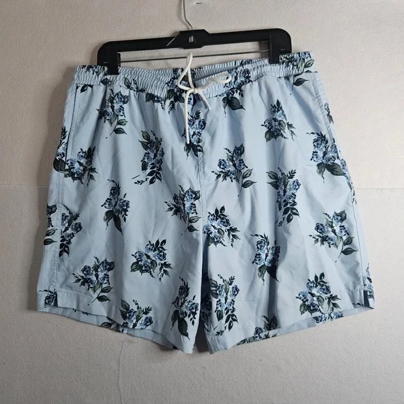 Abercrombie & Fitch Mens XL Swim Trunks Blue Floral Relaxed Stretch Board Shorts
