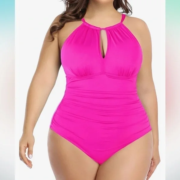 NWT Daci One Piece Swimsuit High Neck Plunge Mesh Cut Out Bathing Suits 22W