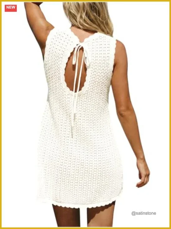 Crochet Sleeveless Bathing Suit Cover Up Beach Dress Coverup