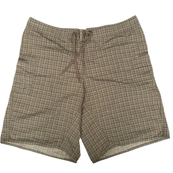 Patagonia Board Shorts Mens 38 Brown Plaid Grid Nylon Swim Trunks Gorpcore