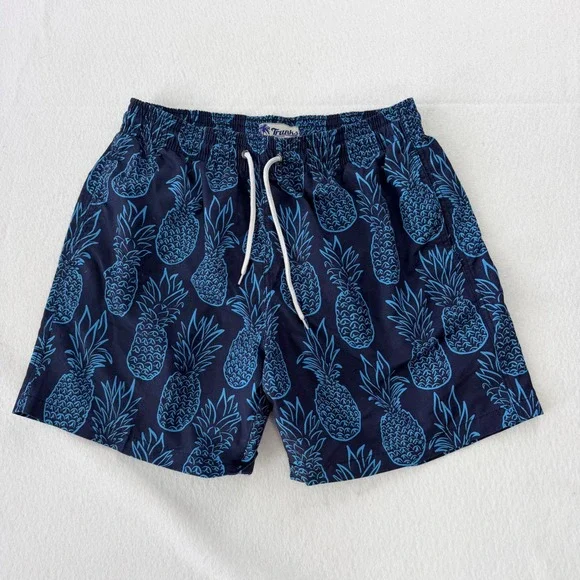 Trunks Surf & Swim Co Mens Navy Blue Pineapple Swim Trunks Size L 6