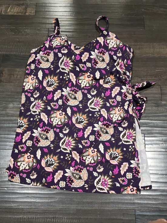 Lands End Floral Purple Tie-Side Bathing Suit Gorgeous Colors