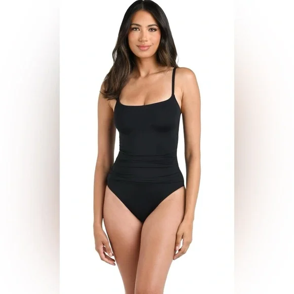 La Blanca Women's One Piece Swimsuit Island Goddess Shirred Side Black
