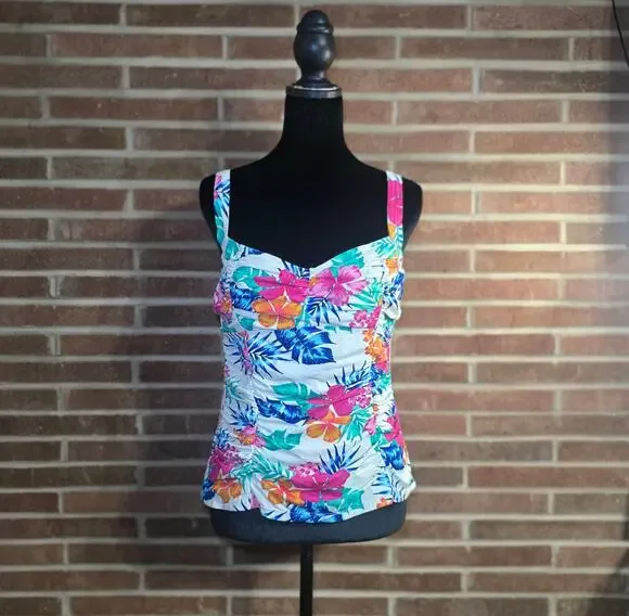 Real Bodies by Island Escape Floral Tankini Swim Top Size 12 D-Cup Ruched
