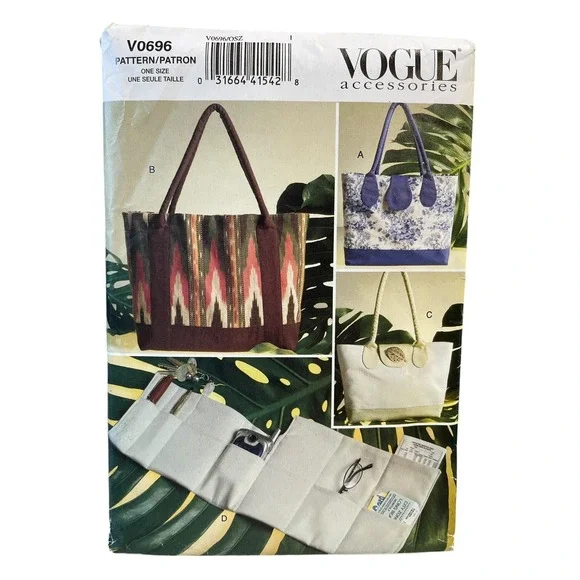 VOGUE V0696 Totes Organizer‎ Tote Bag Accessory ONE SIZE Early 2000s