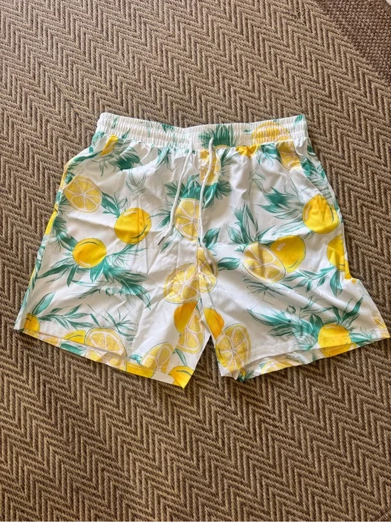 Men's White Lemon Print Swim Shorts