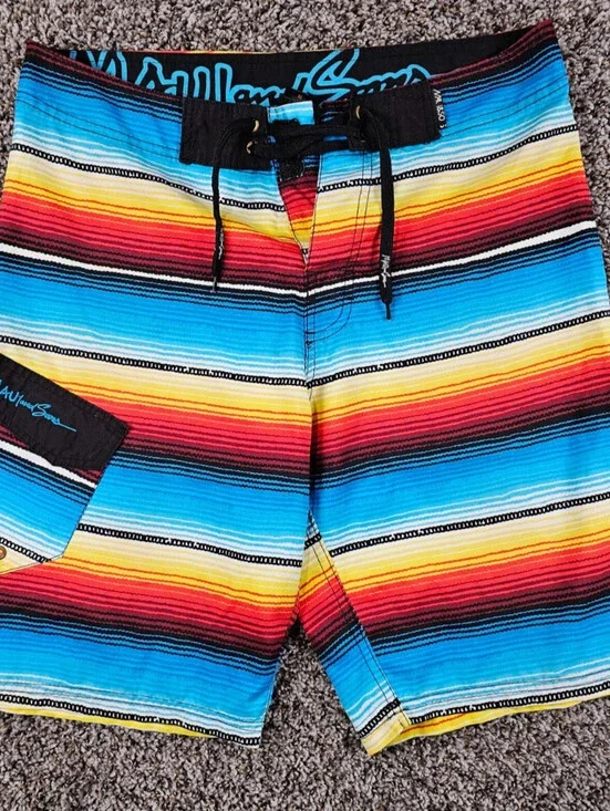Maui & Sons Mens Sz 32 Board Shorsw Swim Trunks Bright Rainbow Striped
