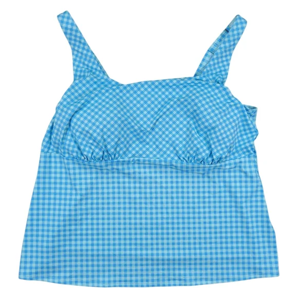 Lands End Square Neck Tankini Womens Plus 22W Swimsuit Top‎ Blue Gingham Check