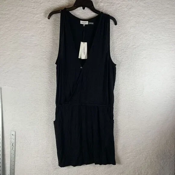 Calvin Klein Swim Cover-Up Women's S/M Black Rayon Surplice Neck Racerback S9495
