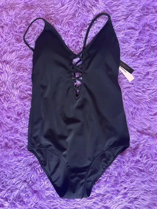 Victoria's Secret Black One-Piece Swim with Front Lattice Detail
