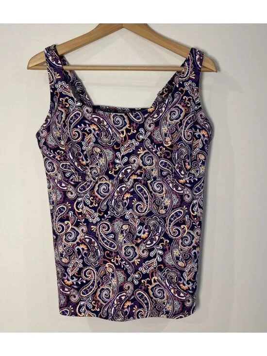 Lands' End Tankini Top Bathing Suit Swim UnderwirenNavy Purple Orange 16D
