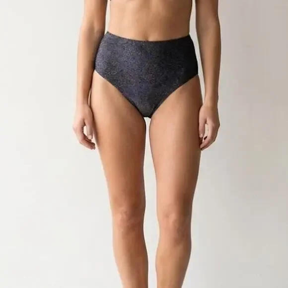 Lands’ End Women’s 16 Metallic Navy High Waist Bikini Bottom NWT