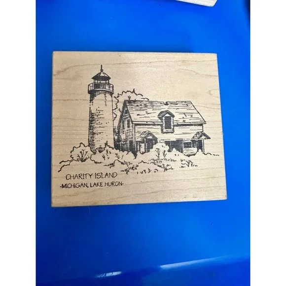 Charity Island Lighthouse Lake Huron Michigan Rubber Stamp See Pictures‎