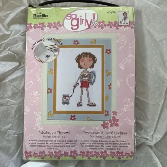 Bucilla USA 2006 Walking The Cat Cross Stitch Kit 43928 4.5 X 7 Sealed