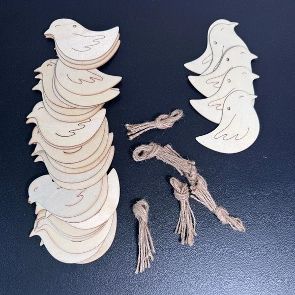 Unfinished Wood Bird‎ Cutouts with Twine DIY Craft Ornaments Gift Tags
