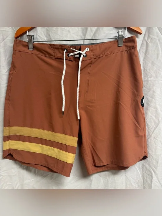 Hurley PHANTOM Rust Brown Board Shorts with Yellow Stripes size 31