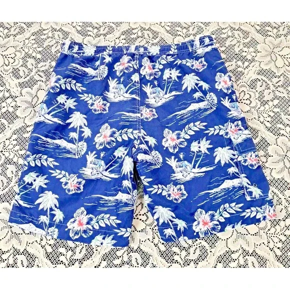 Chaps Men's Size M Geometric Print Board‎ Shorts Polyester Swim Trunks Hawaiian