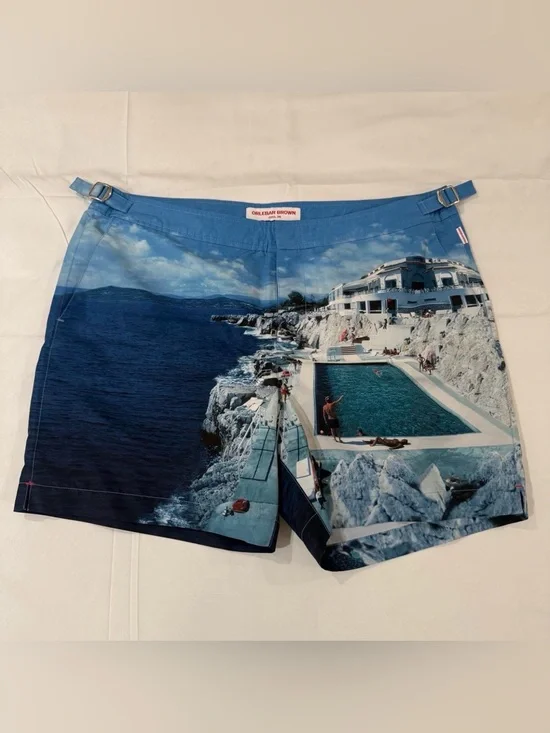 Orlebar Brown Blue Scenic Coast Print Swim Shorts