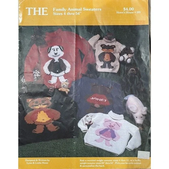 Crochet Howe's‎ House Family Animal Sweaters Knitting Pattern Vintage