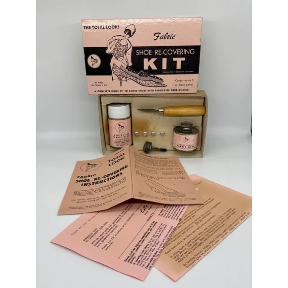 Vintage 1965‎ Kover-Kit Fabric Shoe Re-Covering Kit DIY Fashion Mid-Century Pink
