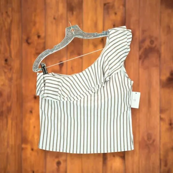 NWT Brynn & Brooke Swim Top‎ One Shoulder Striped Pattern Women's Size XL