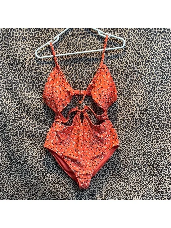 California Sunshine Orange Floral Swimsuit | Size XL