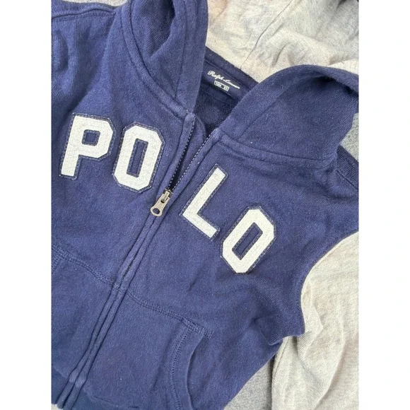 Polo Ralph Lauren Hoodie Kids 18M Navy Gray POLO Applique Full‎ Zip Colorblock