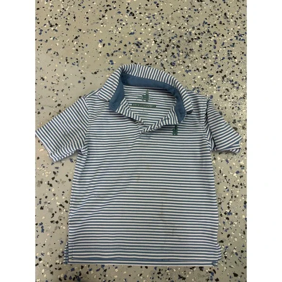 Ralph Lauren Boys Blue Striped Prep Performance Polo‎ Shirt 4 Flaws
