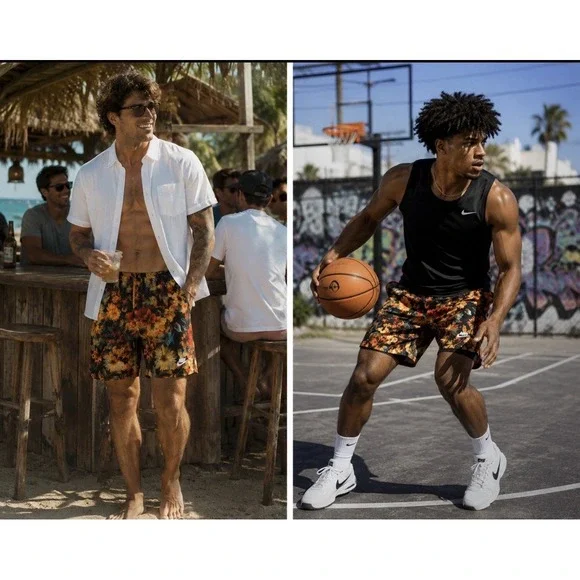 Nike Club Flow Mesh Lined Shorts Floral Above Knee Standard Fit Men's Size Large