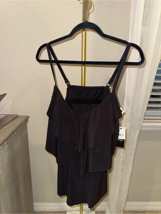 Aqua Green Black ruffle tankini top