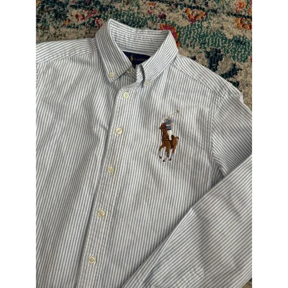 Ralph Lauren Boy's Striped Button Down Shirt Big Pony Size Medium 10/12