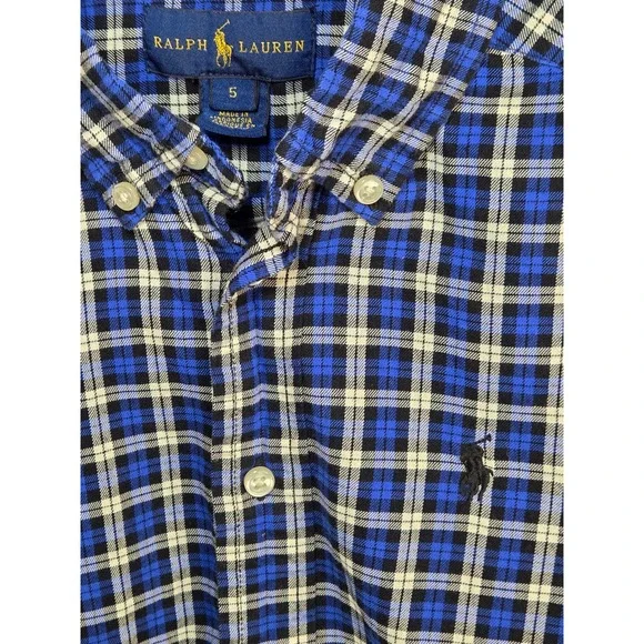 Ralph Lauren‎ Kids Blue Madras Plaid Button Down Shirt Long Sleeve Size 5