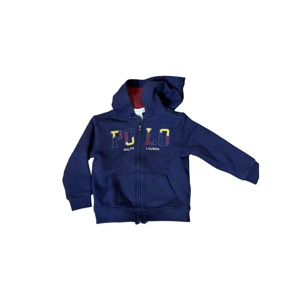 Polo Ralph‎ Lauren Hoodie Toddler 24M Navy Full Zip POLO Spell Out Sweatshirt