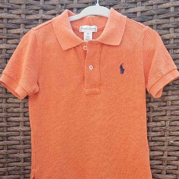 Ralph Lauren Kids Orange Polo with Navy Pony Embroidery
