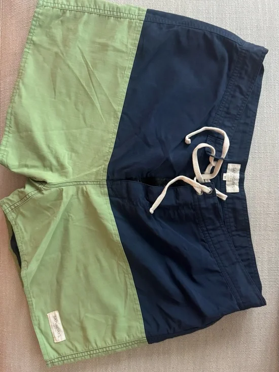 Saturdays New York City Two-Tone Navy and Green Men Swim Shorts