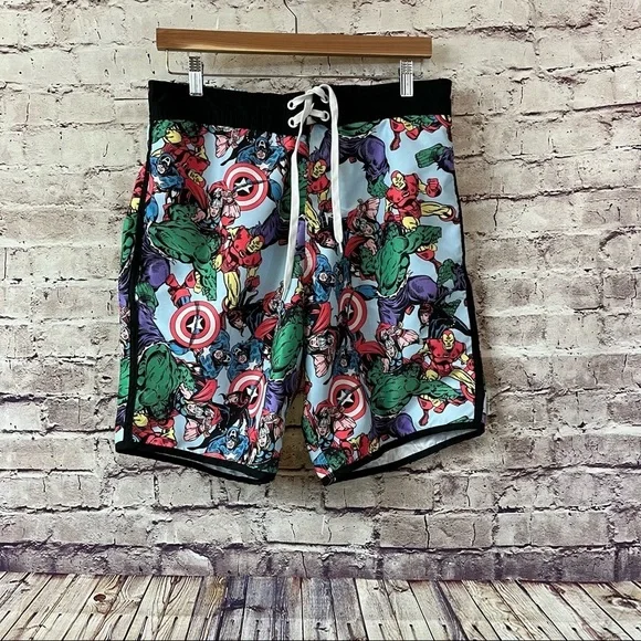 Marvel Iron Man Captain America Hulk Comic Swim Trunks