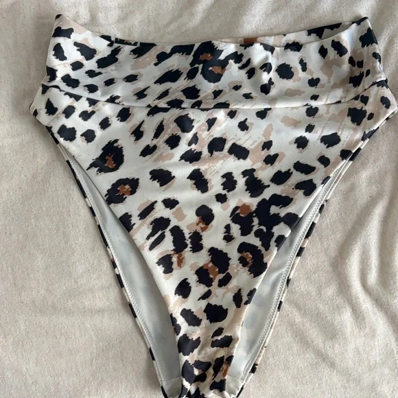 aerie Leopard Print High-Waist Bikini Bottoms - Black/Tan/Cream