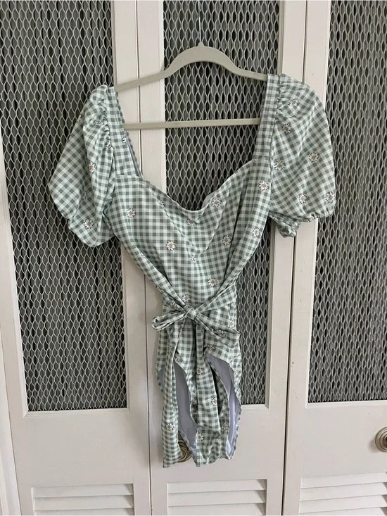 Light green gingham bathing suit with tie