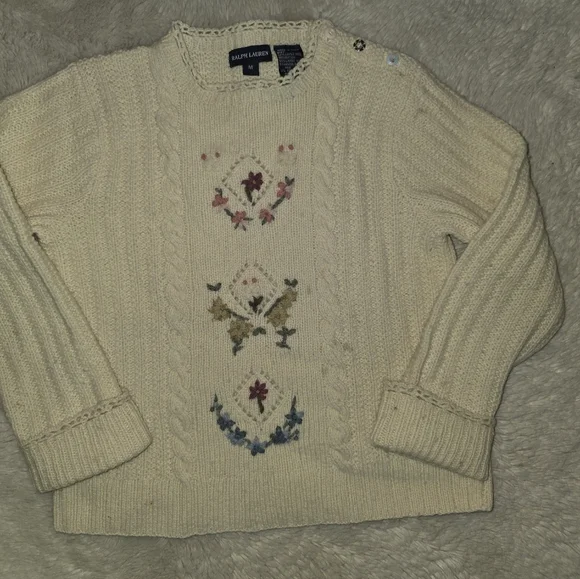 Ralph Lauren Vintage Lambs Wool Sweater with Colorful Embroidery Size M