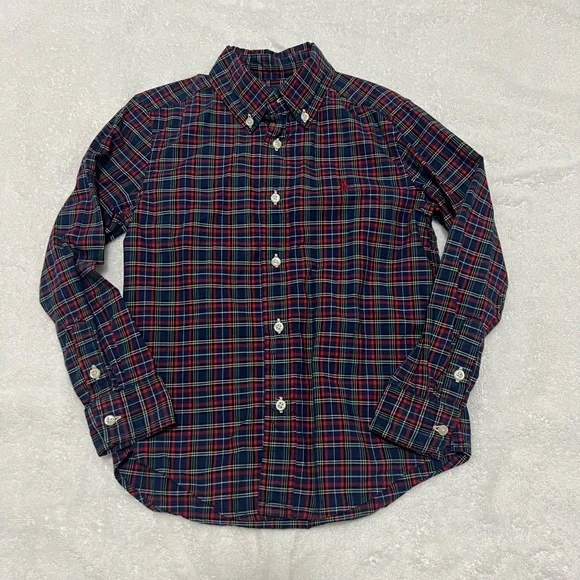 Ralph Lauren Boys Plaid Button-Down Shirt,‎ red, blue, green, like new  size 5