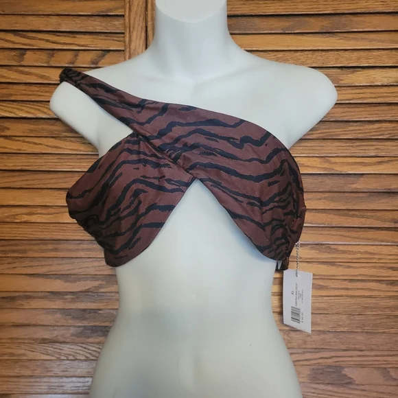 WeWoreWhat‎ NWT Asymmetrical Cross Over Top Size XL Tiger Brown