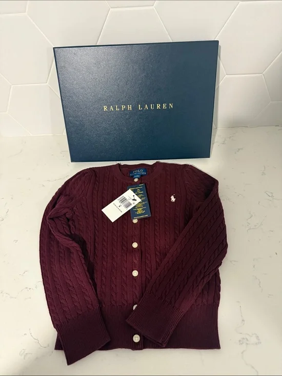 Ralph Lauren Kids Cable-Knit Cardigan Sweater - Burgundy