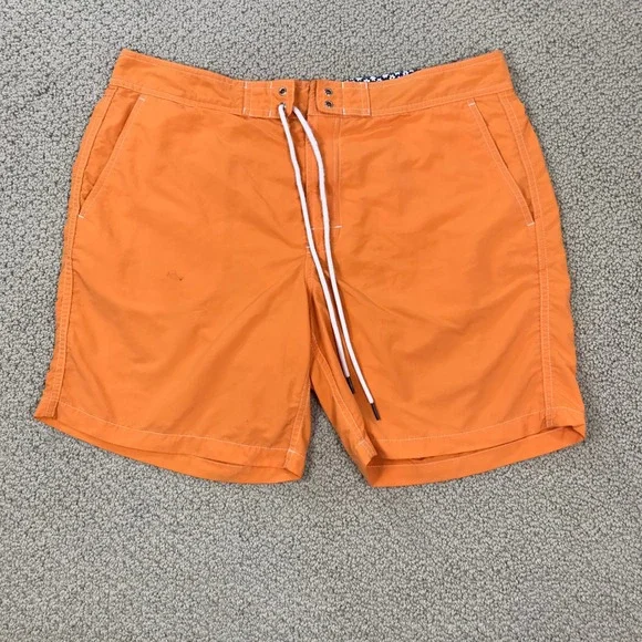 Bonobos Mens Board Shorts Orange Nylon Swim Trunks Size 34 Drawstring Mesh Lined