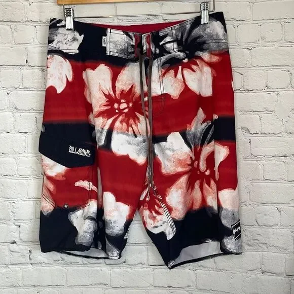 Billabong Men’s‎ Black Orange Floral Swim Trunks Board Shorts Swimwear 32