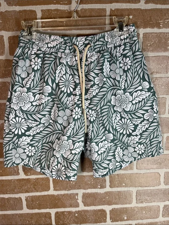 Fair Harbor Swim Shorts Mens Medium Green Floral Trunks Lined Quick Dry Beach M