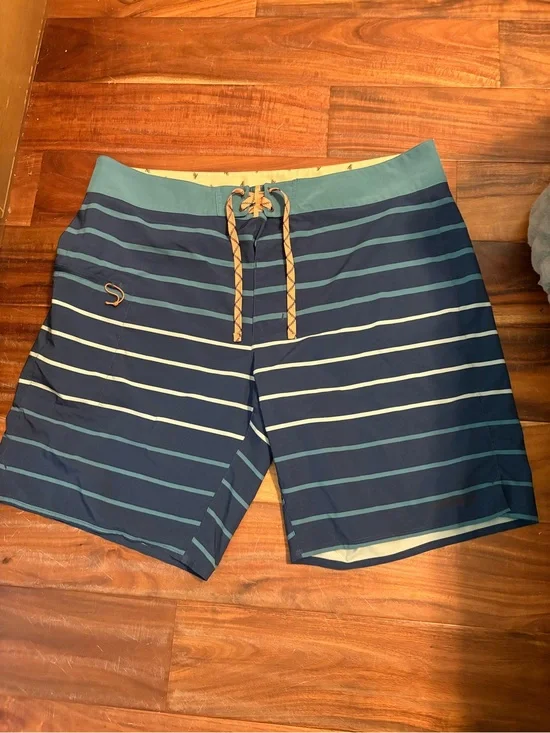 Patagonia Striped Board Shorts Men’s‎ Size 38 Surf Swim Blue Beach (0540)