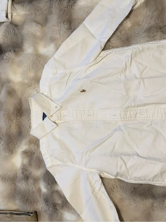 Ralph Lauren White Button-Down Oxford Shirt with Navy Label